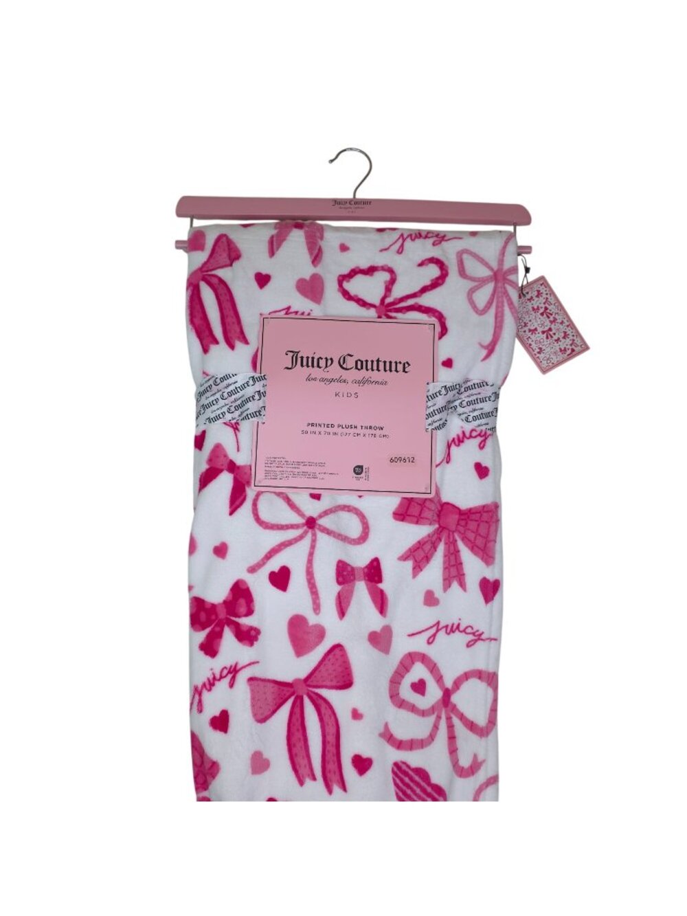Juicy Couture Plush Throw Blanket 50" X 70" Pink Bows & Hearts Design